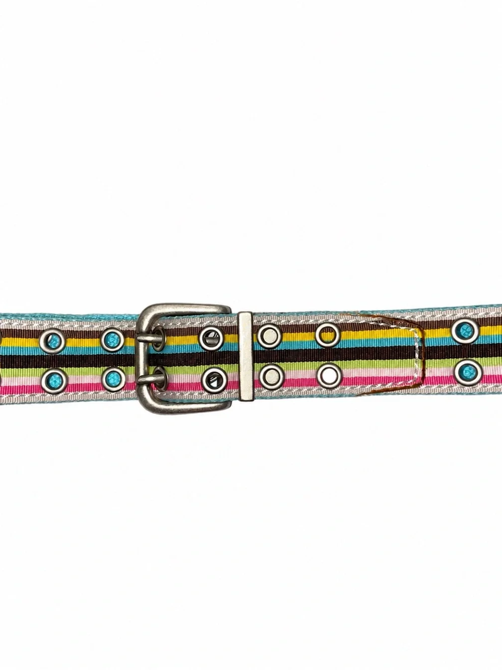 C-RED Vintage Striped Double Grommet Web Canvas Belt Y2K Indie Boho Punk